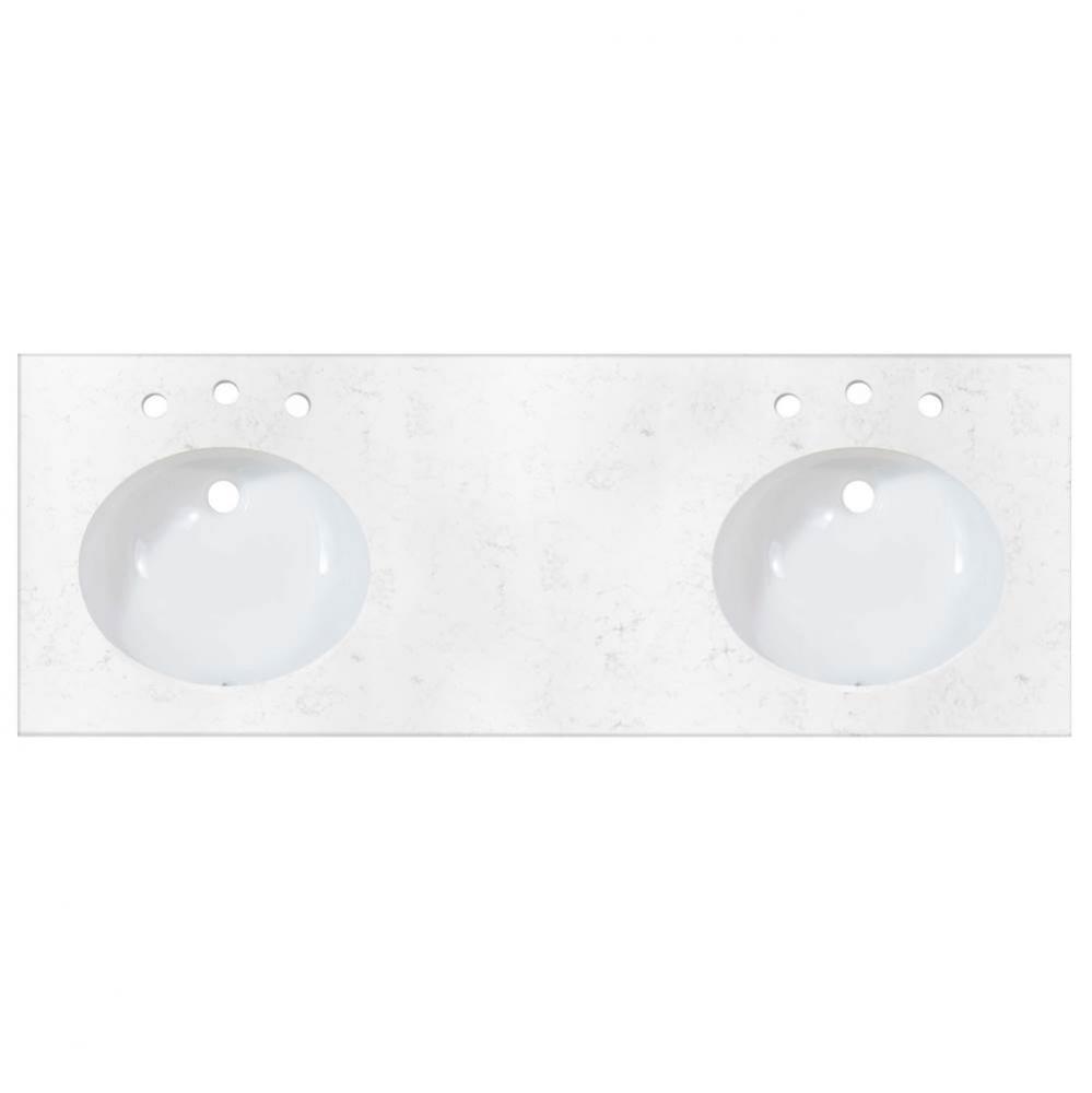 2cm (3/4'') 61'' Double Bowl Carrera (CQ) Quartz Top - 8'' widesprea