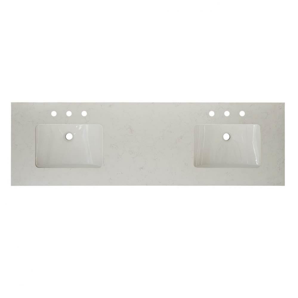 2cm (3/4'') 73'' Double Bowl Carrera (CQ) Quartz Top - 8'' widesprea