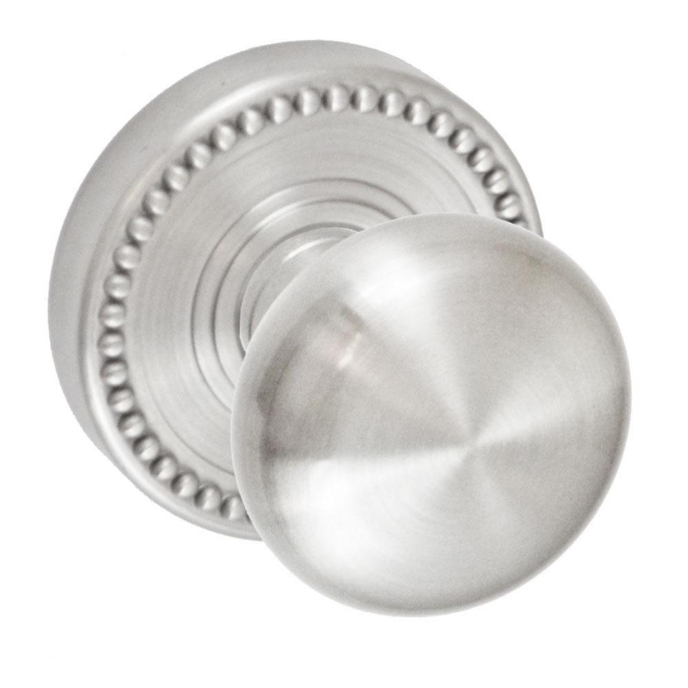 Half-Round Knob with Beaded Rose Passage Set in Brushed