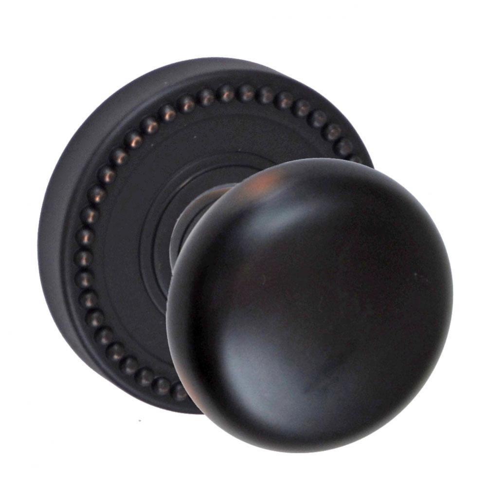 Half-Round Knob with Beaded Rose Privacy Set in Oil Rubbed
