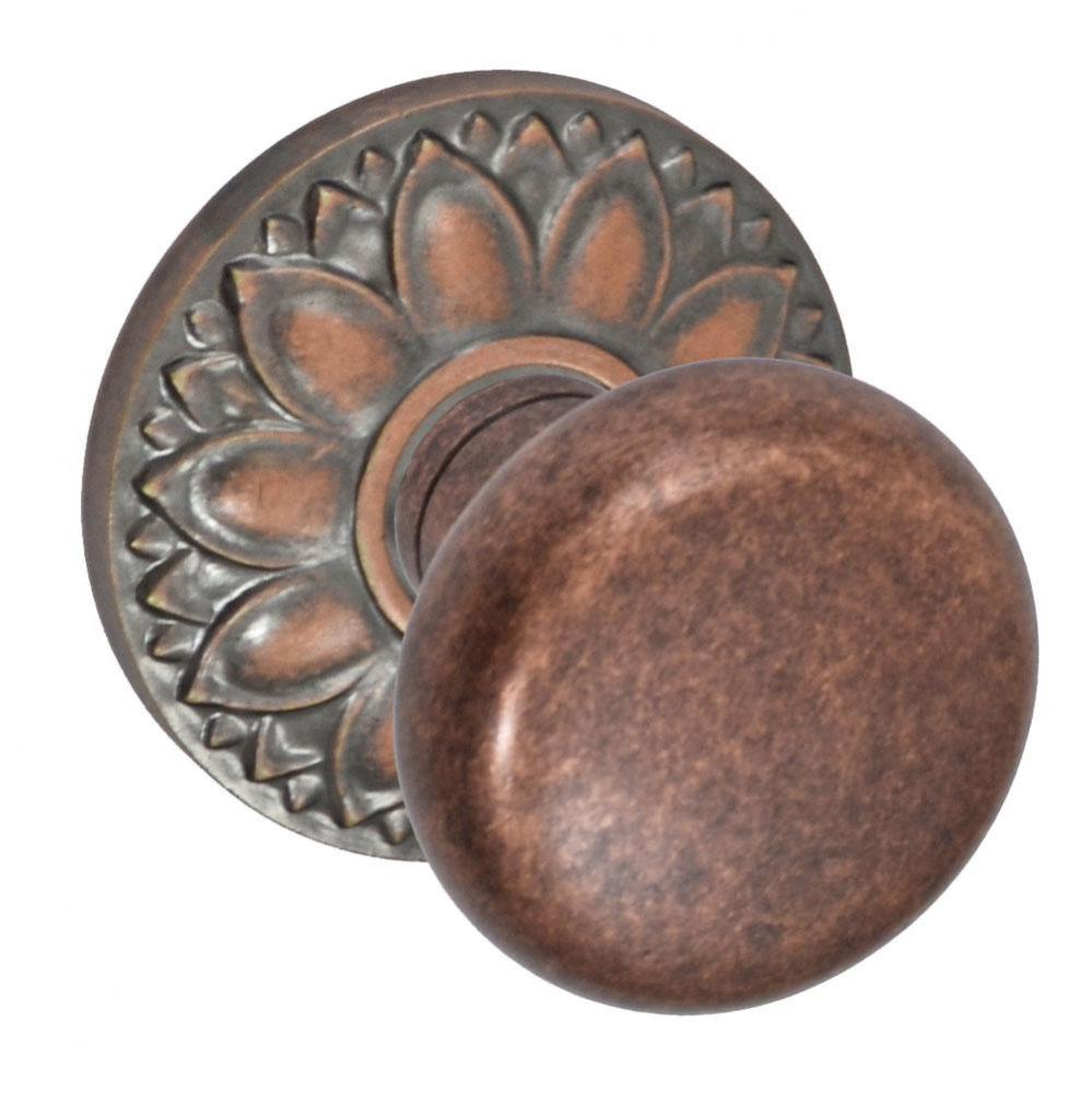 Half-Round Knob with Floral Rose Dummy Single in Antique