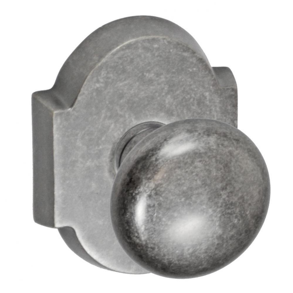 Half-Round Knob with Beveled Scalloped Rose Privacy Set in Antique