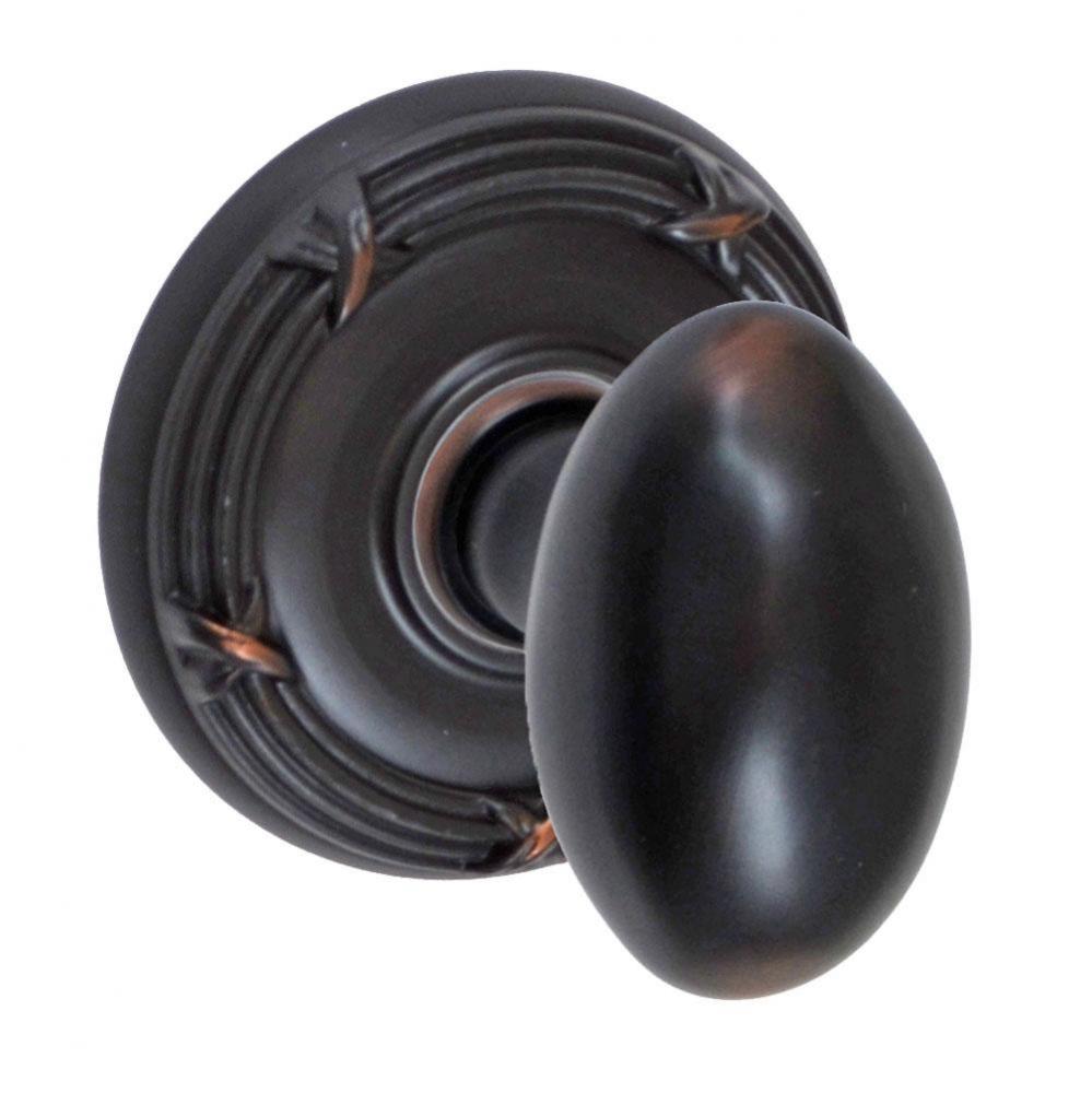 Egg Knob with Ribbon and Reed Rose Privacy Set in Oil Rubbed