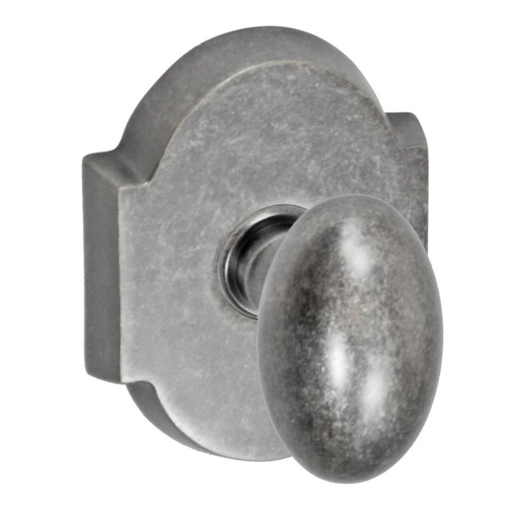 Egg Knob with Beveled Scalloped Rose Passage Set in Antique