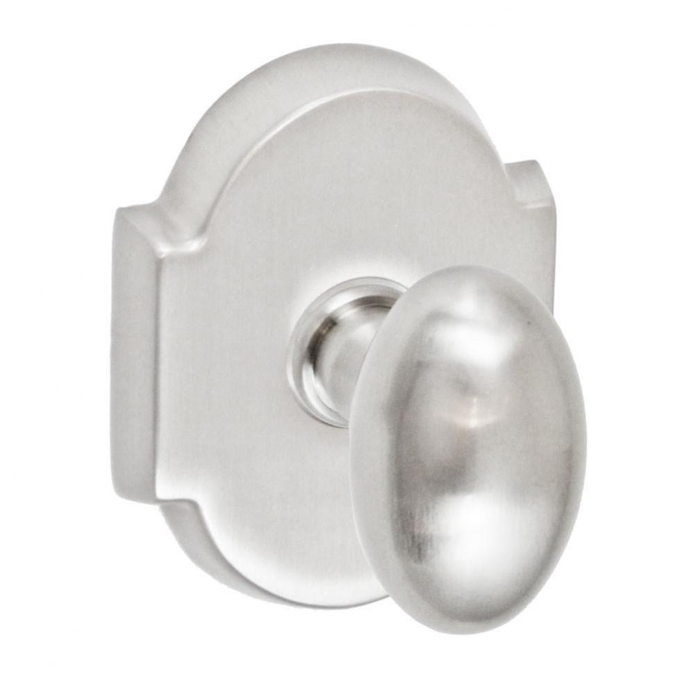 Egg Knob with Beveled Scalloped Rose Privacy Set in Brushed