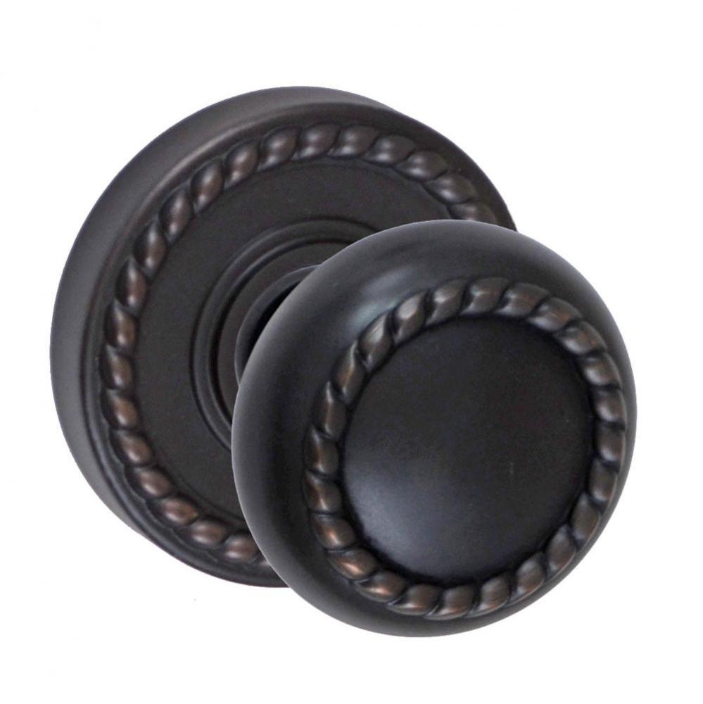 Rope Knob with Rope Rose Privacy Set in Oil Rubbed