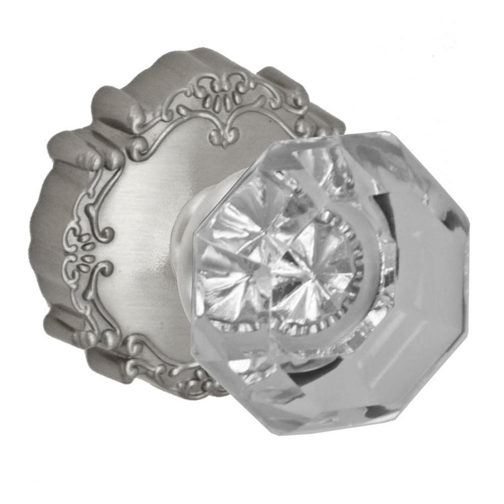 Victorian Clear Knob with Round Victorian Rose Privacy Set in Brushed