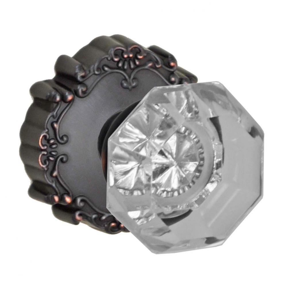 Victorian Clear Knob with Round Victorian Rose Passage Set in Oil Rubbed