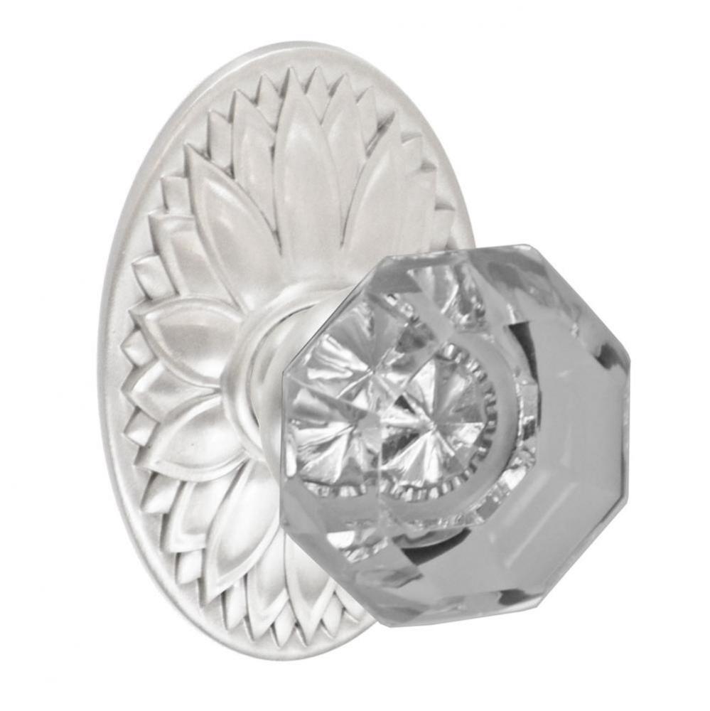 Victorian Clear Knob with Oval Floral Rose Passage Set in Brushed