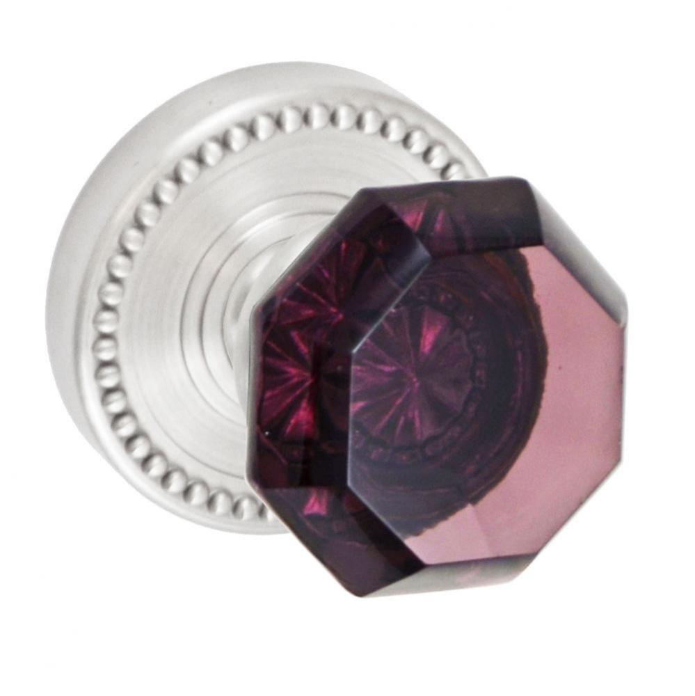 Victorian Violet Knob with Beaded Rose Privacy Set in Brushed