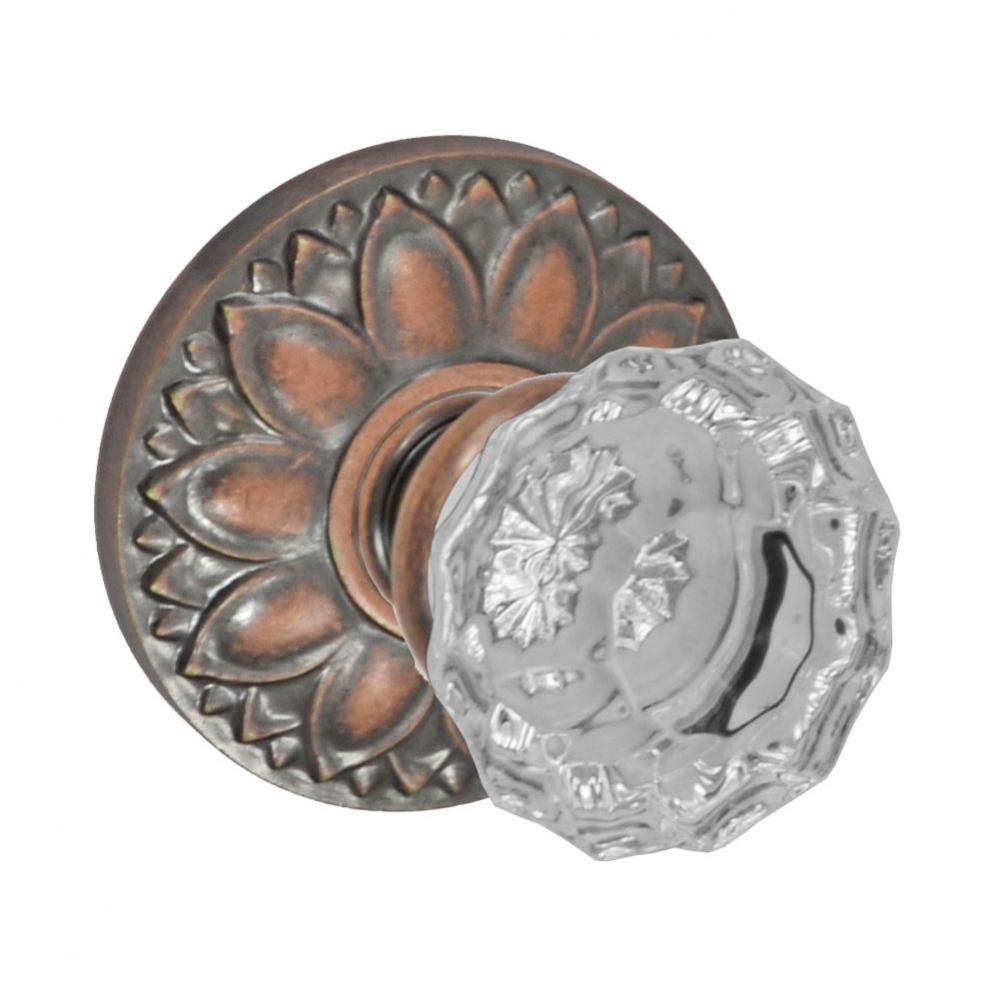 Scalloped Clear Knob with Floral Rose Passage Set in Antique