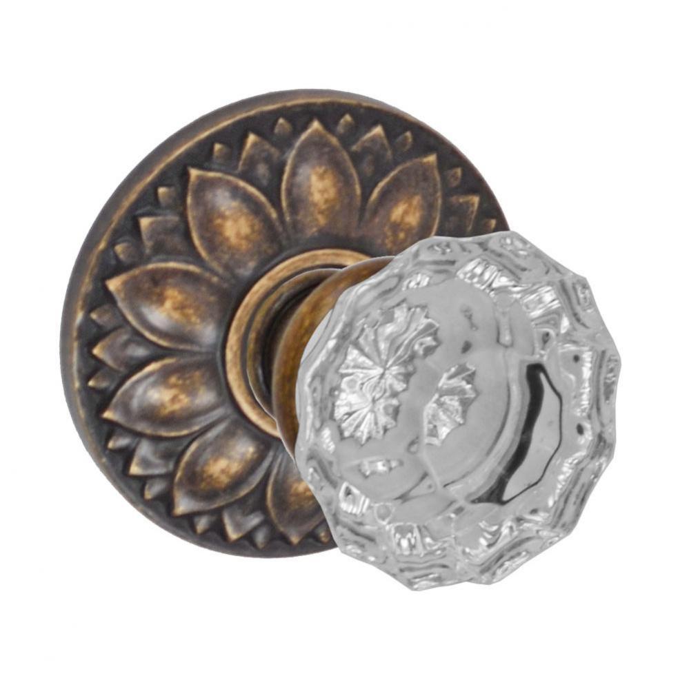 Scalloped Clear Knob with Floral Rose Privacy Set in Medium
