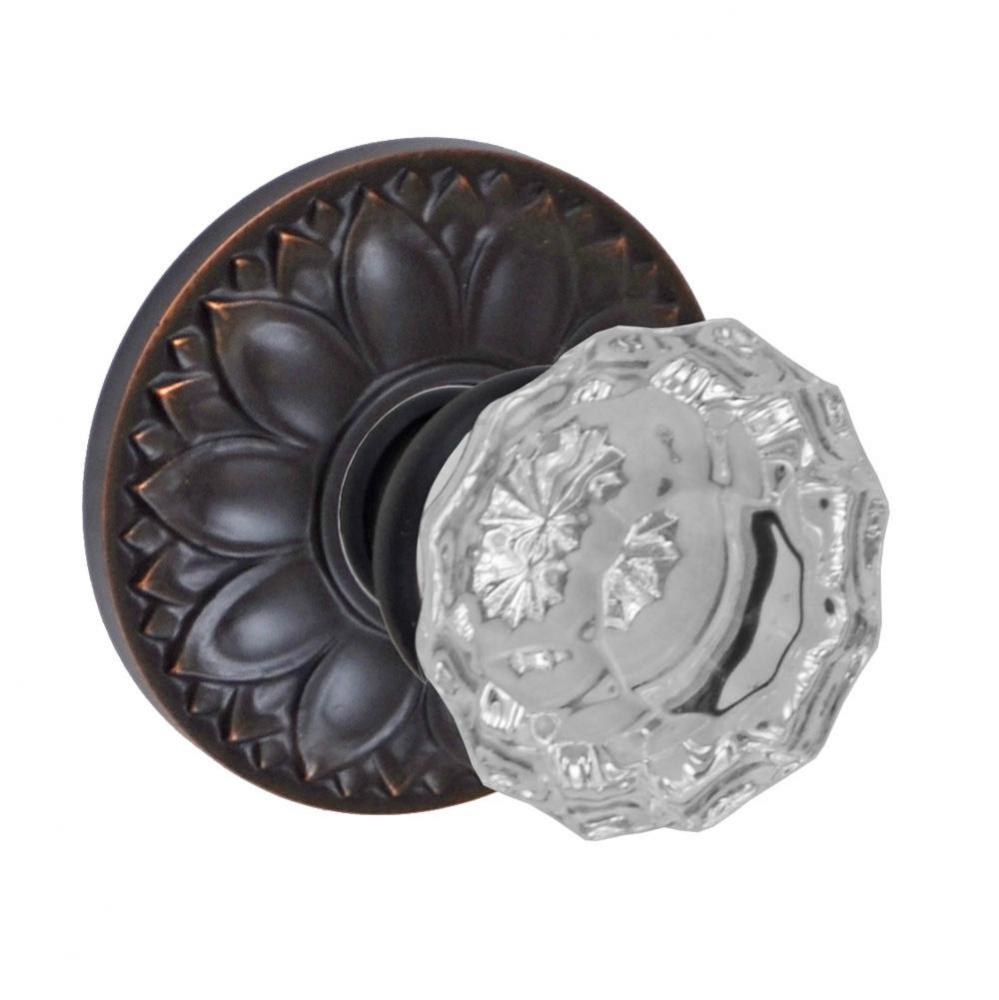 Scalloped Clear Knob with Floral Rose Dummy Single in Oil Rubbed