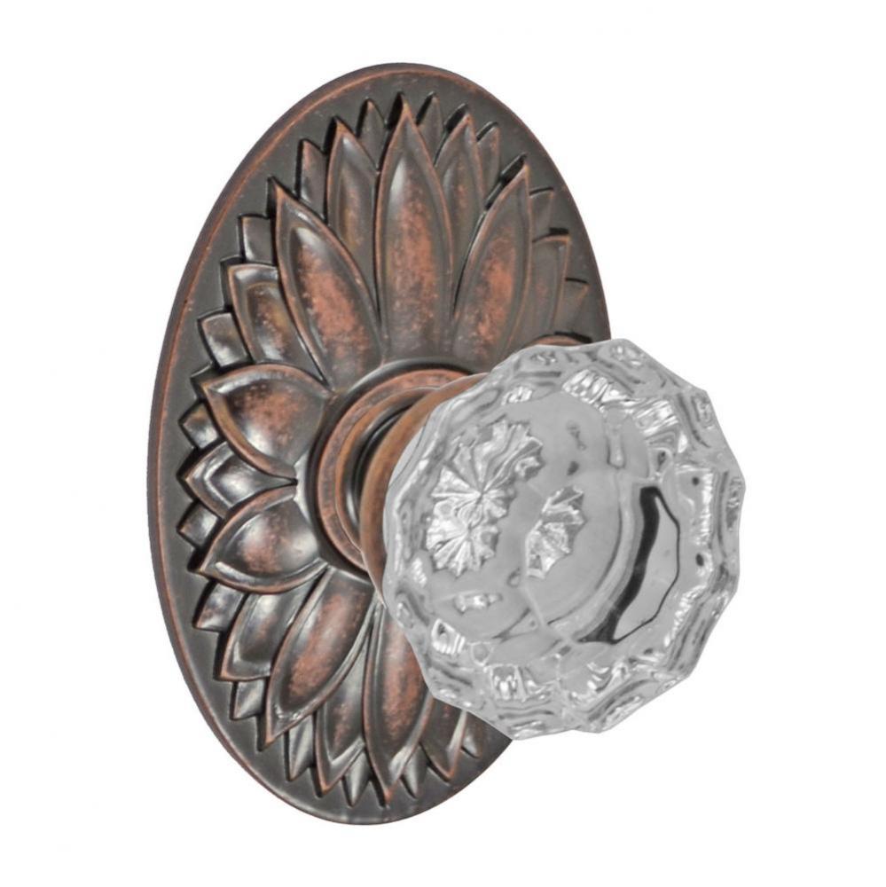 Scalloped Clear Knob with Oval Floral Rose Passage Set in Antique