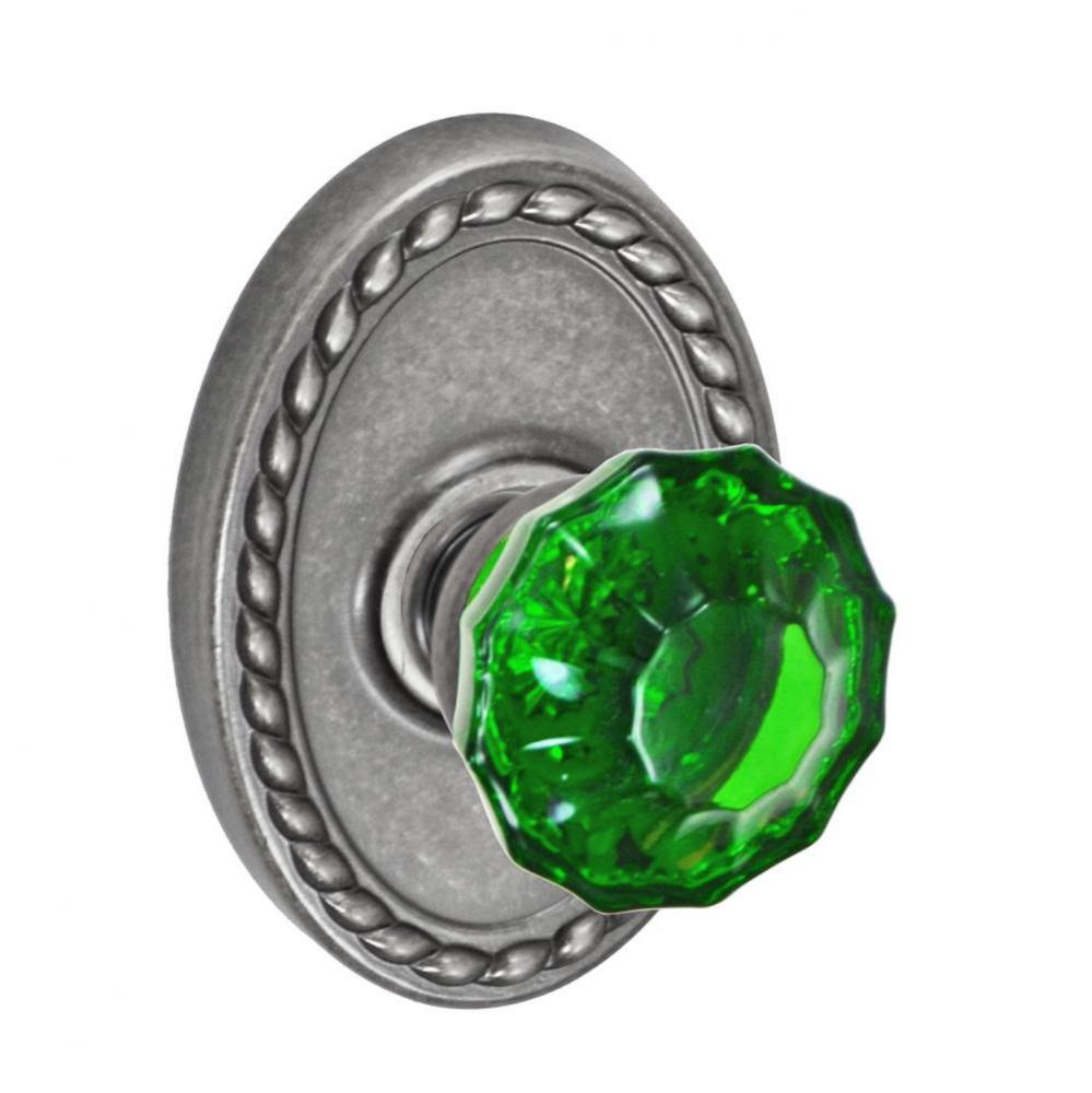 Scalloped Green Knob with Oval Rope Rose Privacy Set in Antique