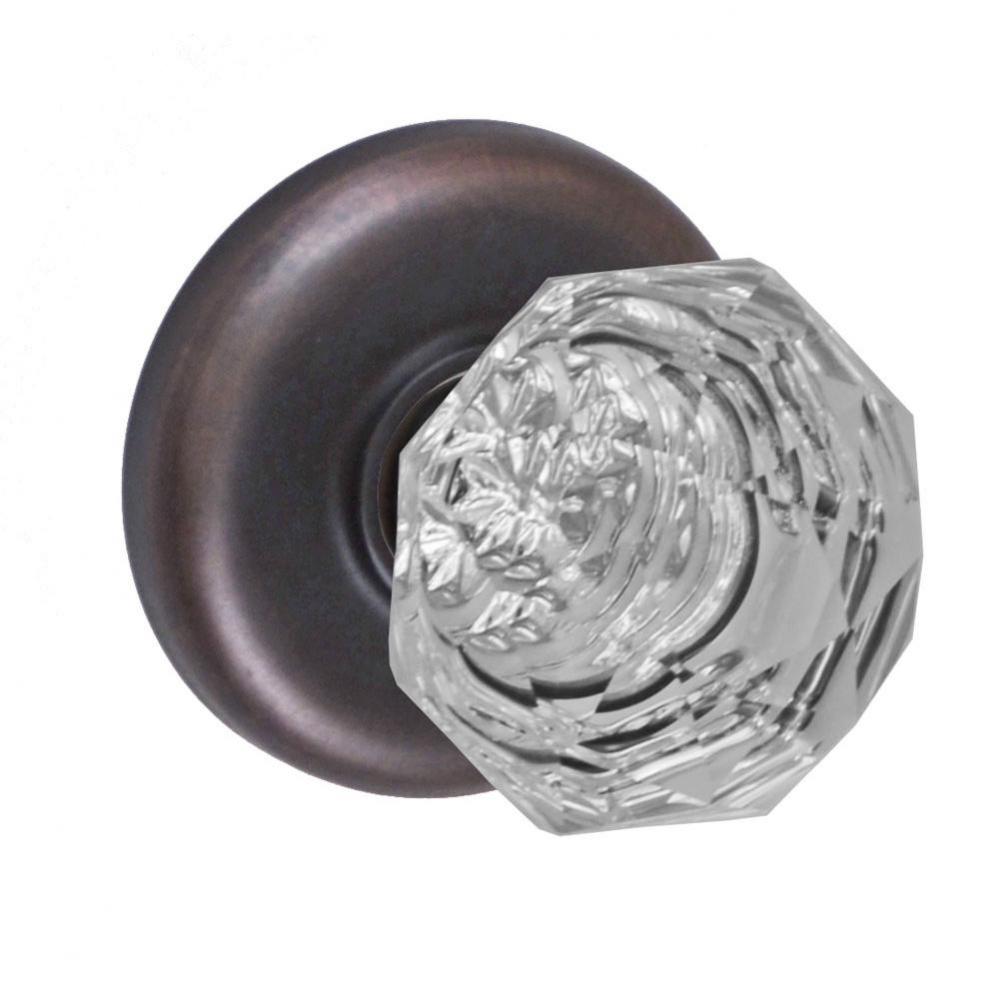 Crystal Clear Knob with Radius  Rose Privacy Set in Oil Rubbed