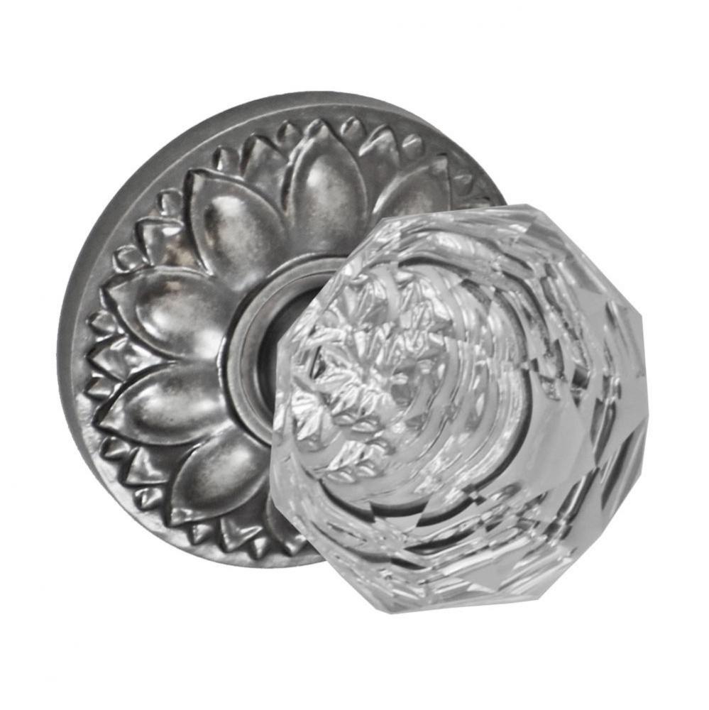 Crystal Clear Knob with Floral Rose Privacy Set in Antique
