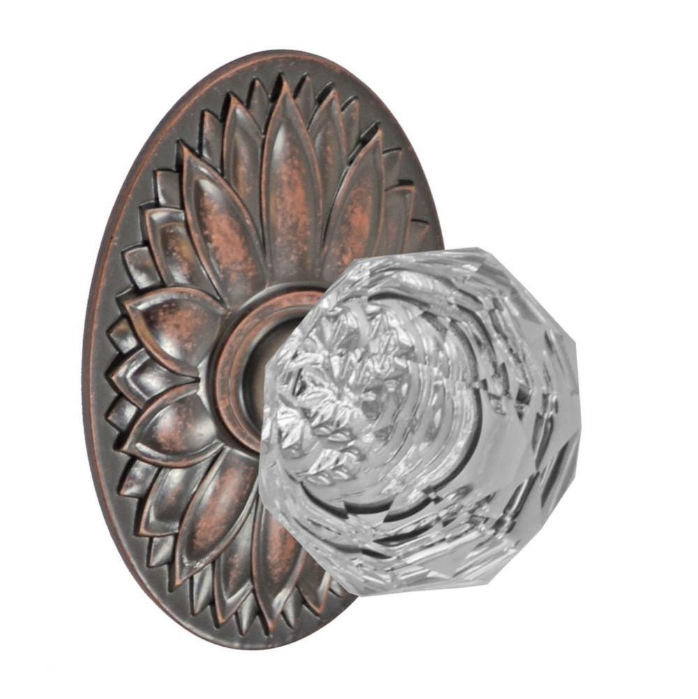 Crystal Clear Knob with Oval Floral Rose Privacy Set in Antique