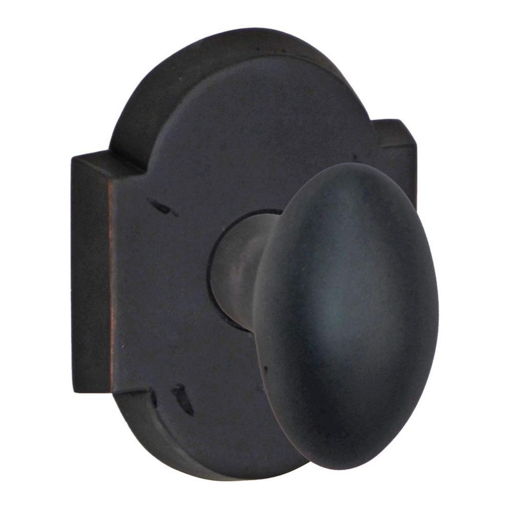 Sandcast Brass Egg Knob with Sandcast Brass Scalloped Rose Privacy Set in Oil Rubbed