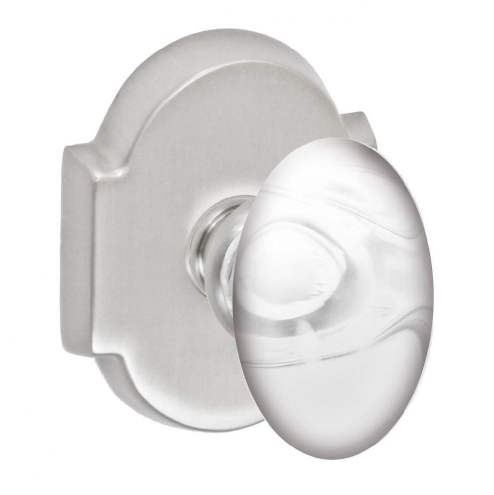Glass Egg Knob with Beveled Scalloped Rose Privacy Set in Brushed