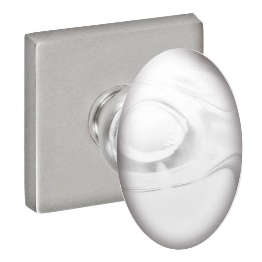 Glass Egg Knob with Square Rose Passage Set in Brushed