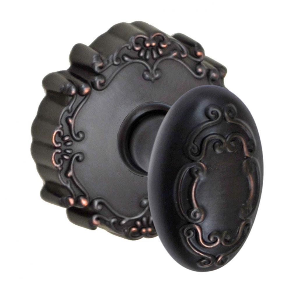 Scroll Egg Knob with Round Victorian Rose Privacy Set in Oil Rubbed