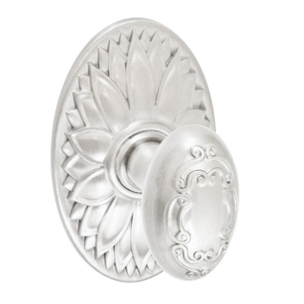Scroll Egg Knob with Oval Floral Rose Passage Set in Brushed