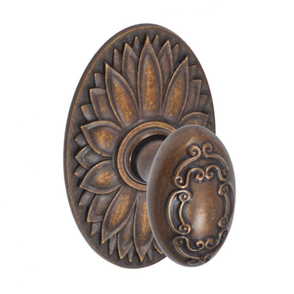 Scroll Egg Knob with Oval Floral Rose Passage Set in Medium