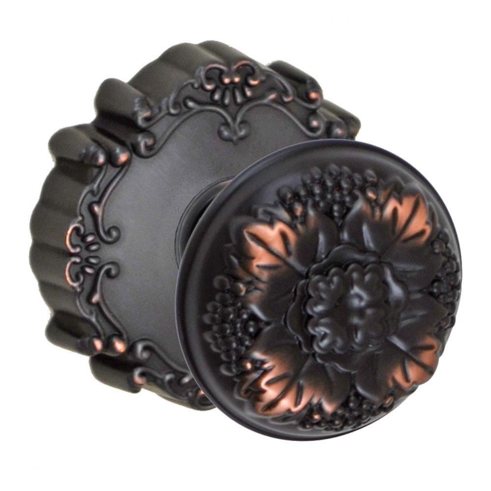 Floral Half-Round Knob with Round Victorian Rose Passage Set in Oil Rubbed