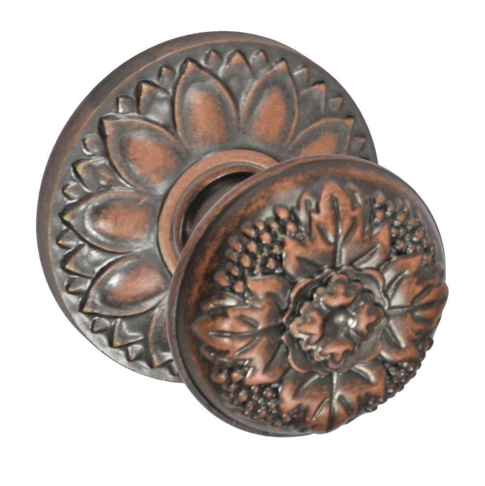 Floral Half-Round Knob with Floral Rose Dummy Single in Antique