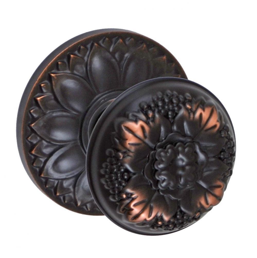 Floral Half-Round Knob with Floral Rose Passage Set in Oil Rubbed