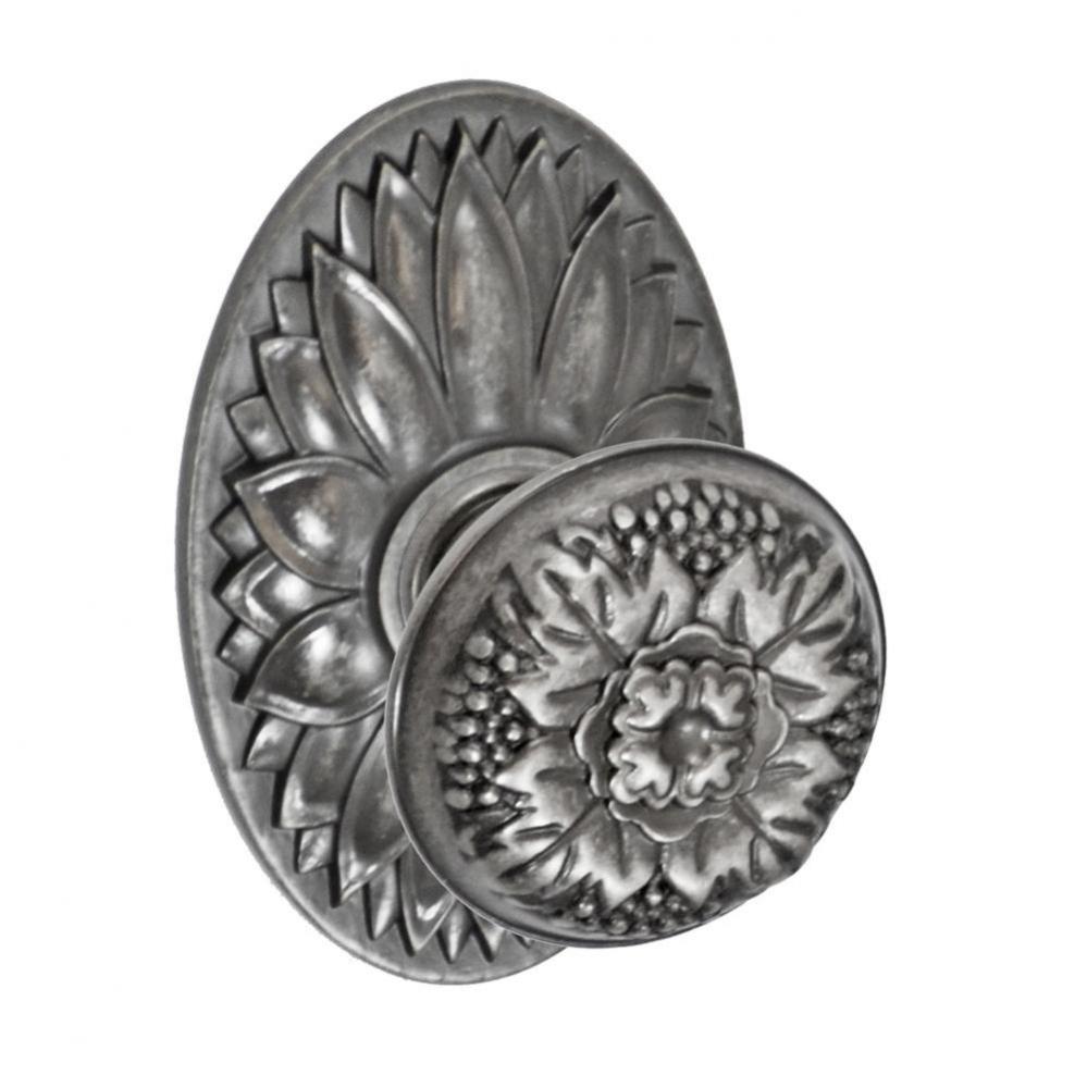 Floral Half-Round Knob with Oval Floral Rose Passage Set in Antique