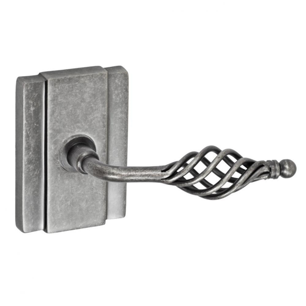 Basket Lever with Blacksmith Rose Privacy Set in Antique Pewter - Right