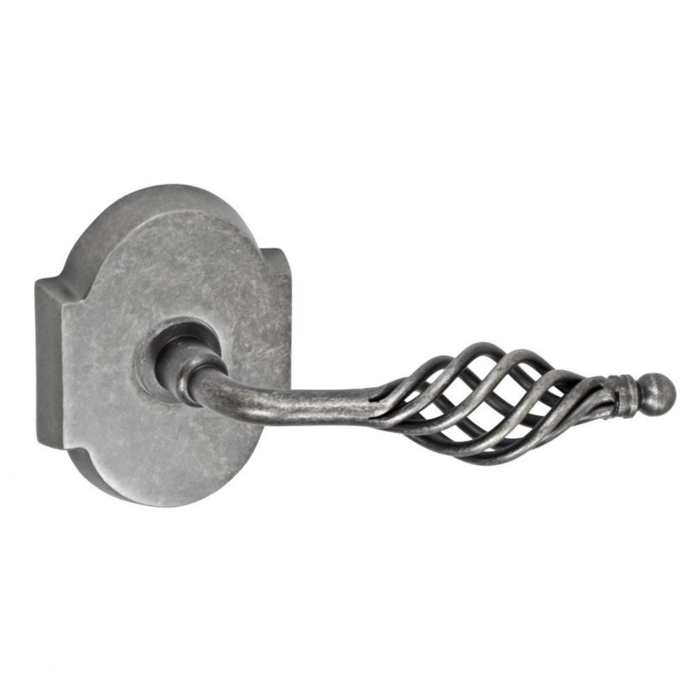 Basket Lever with Beveled Scalloped Rose Privacy Set in Antique Pewter - Right