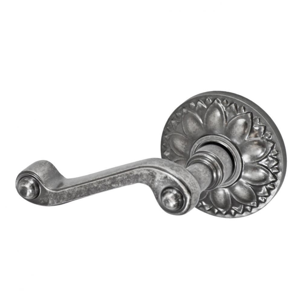 Ornate Lever with Floral Rose Privacy Set in Antique Pewter - Left