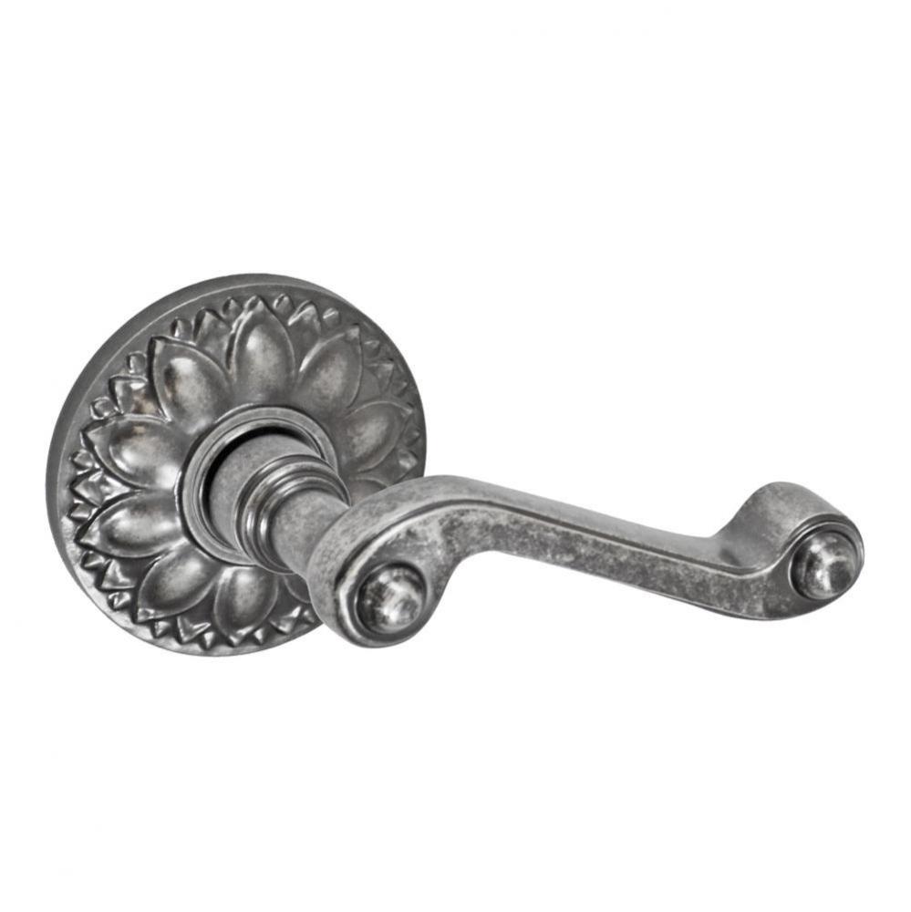 Ornate Lever with Floral Rose Dummy Single in Antique Pewter - Right