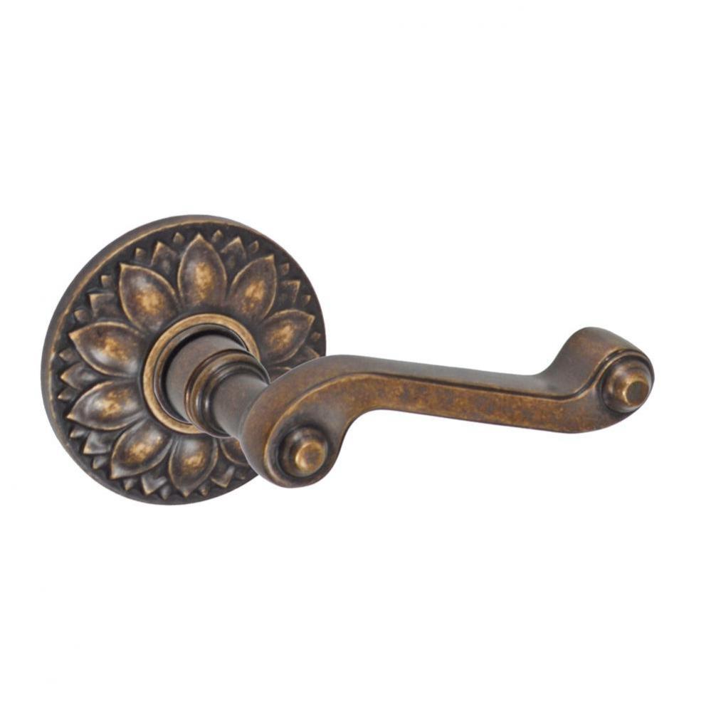 Ornate Lever with Floral Rose Dummy Single in Medium Bronze - Right