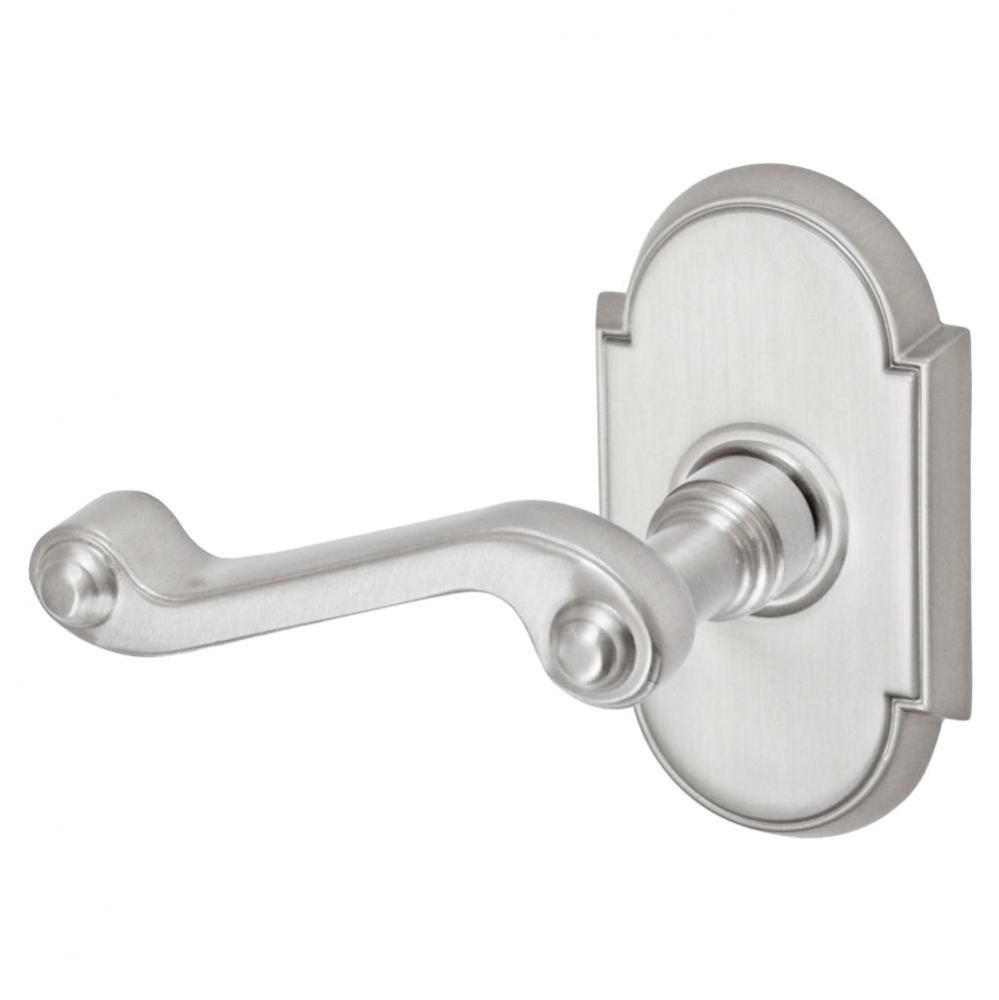 Ornate Lever with Tarvos Rose Privacy Set in Brushed Nickel - Left