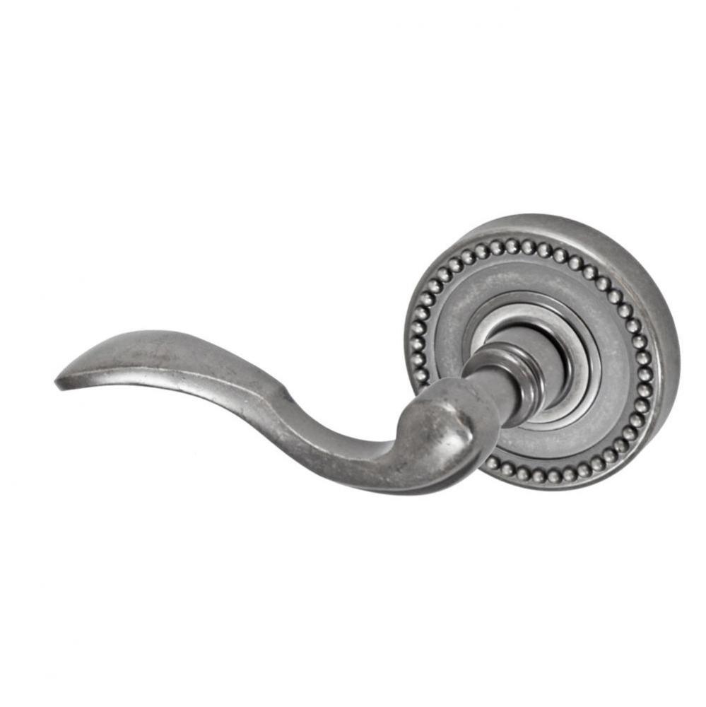Paddle Lever with Beaded Rose Privacy Set in Antique Pewter - Left