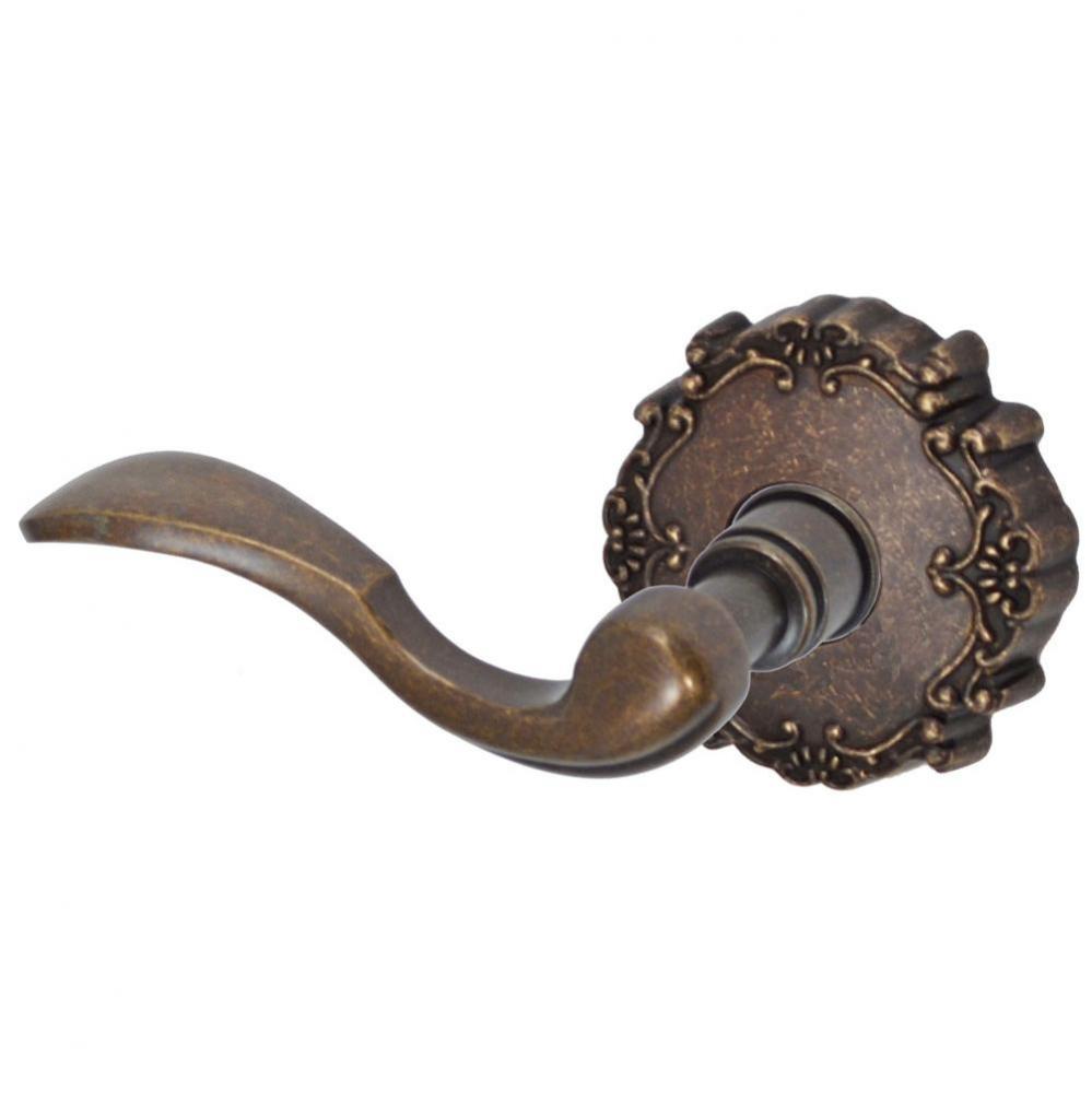 Paddle Lever with Round Victorian Rose Passage Set in Medium Bronze - Left