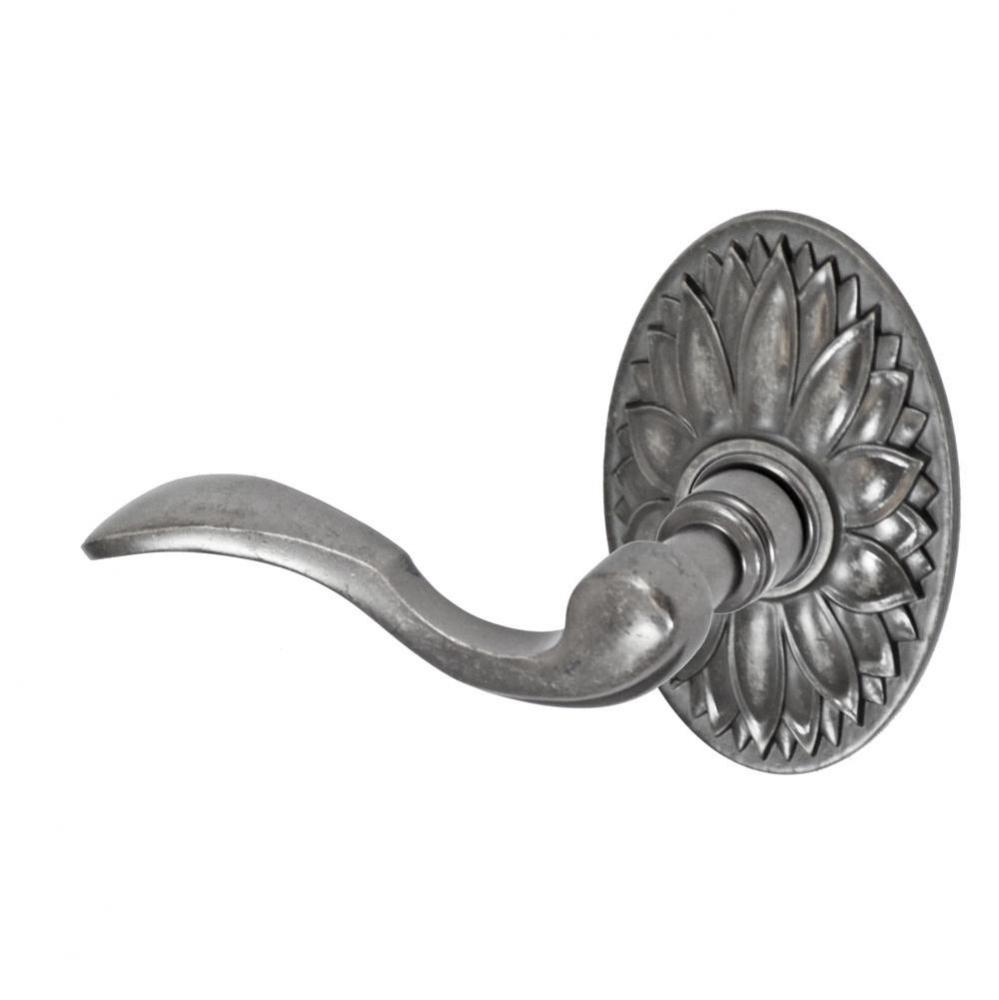 Paddle Lever with Oval Floral Rose Dummy Single in Antique Pewter - Left