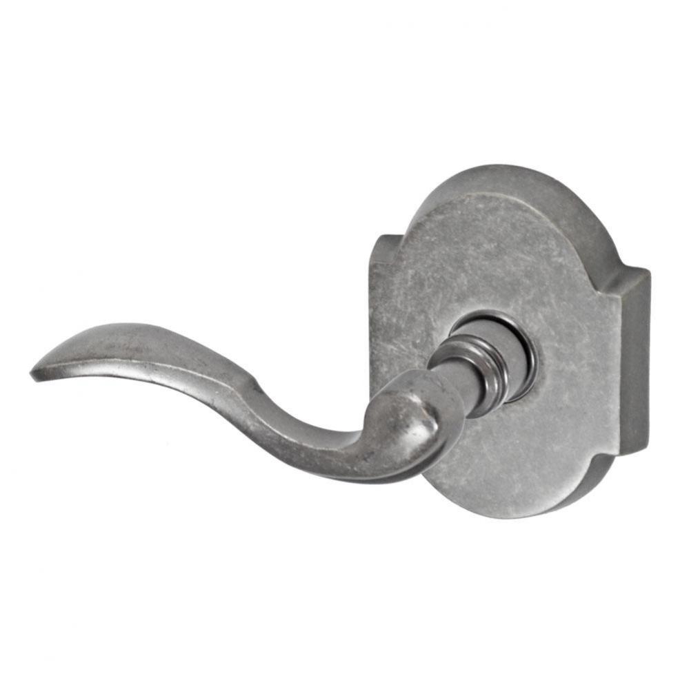 Paddle Lever with Beveled Scalloped Rose Privacy Set in Antique Pewter - Left