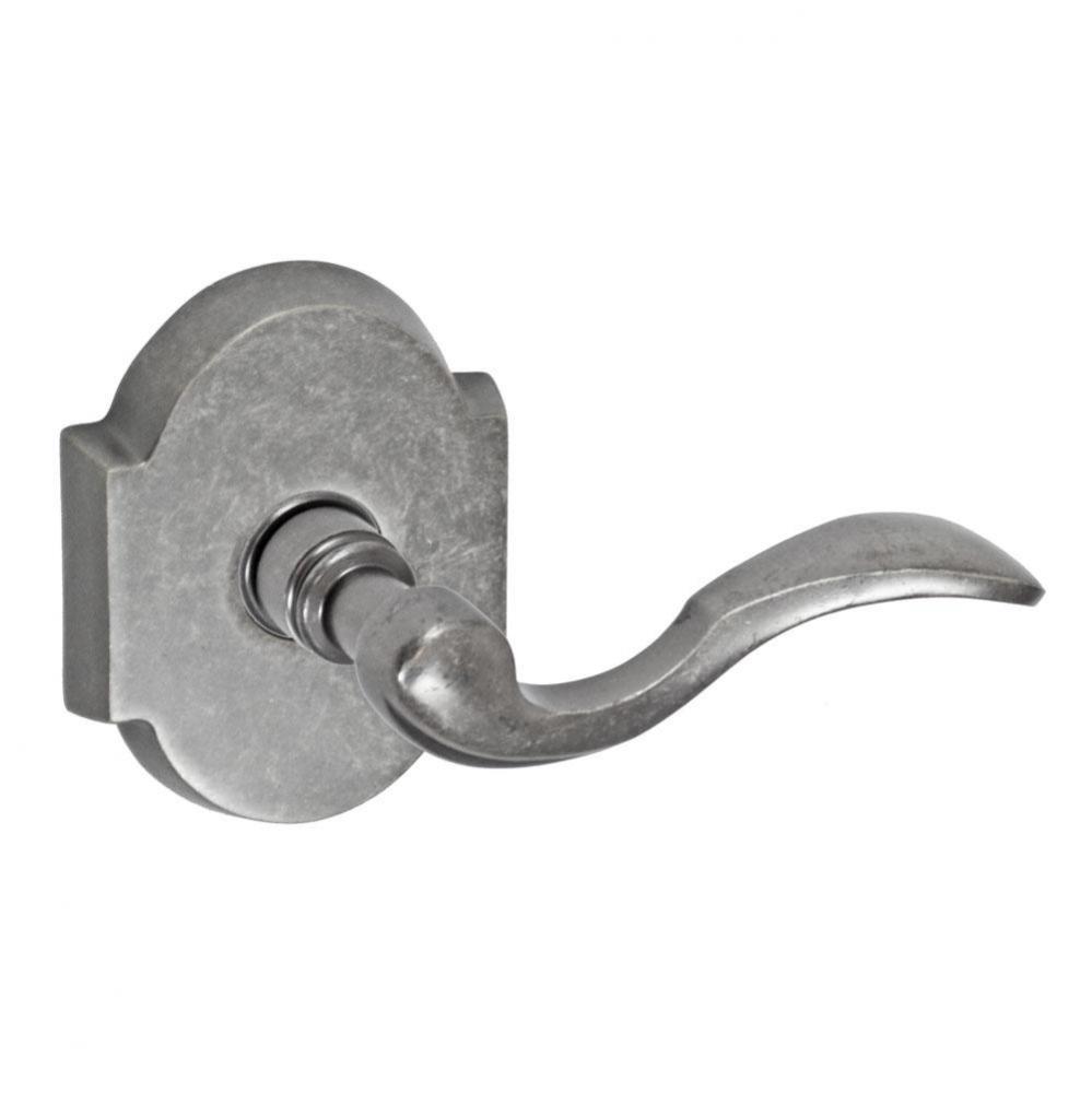 Paddle Lever with Beveled Scalloped Rose Passage Set in Antique Pewter - Right