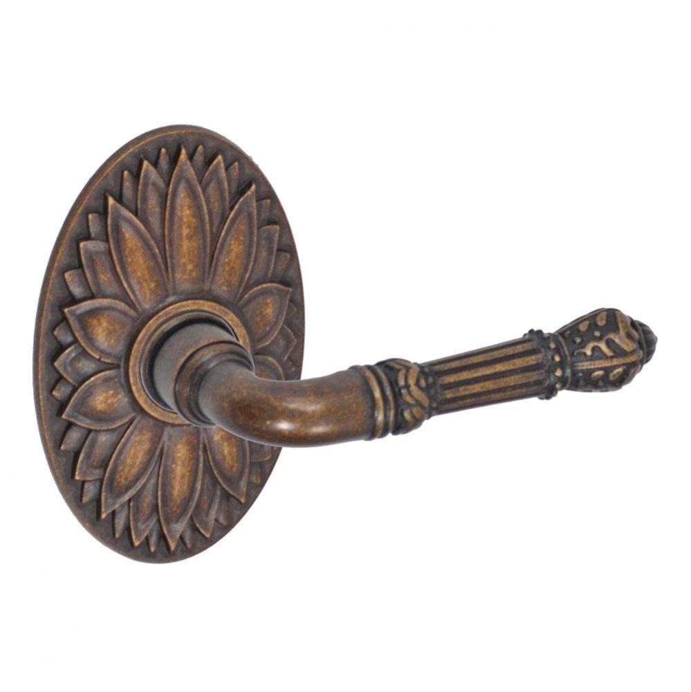 Venetian Lever with Oval Floral Rose Passage Set in Medium Bronze - Right