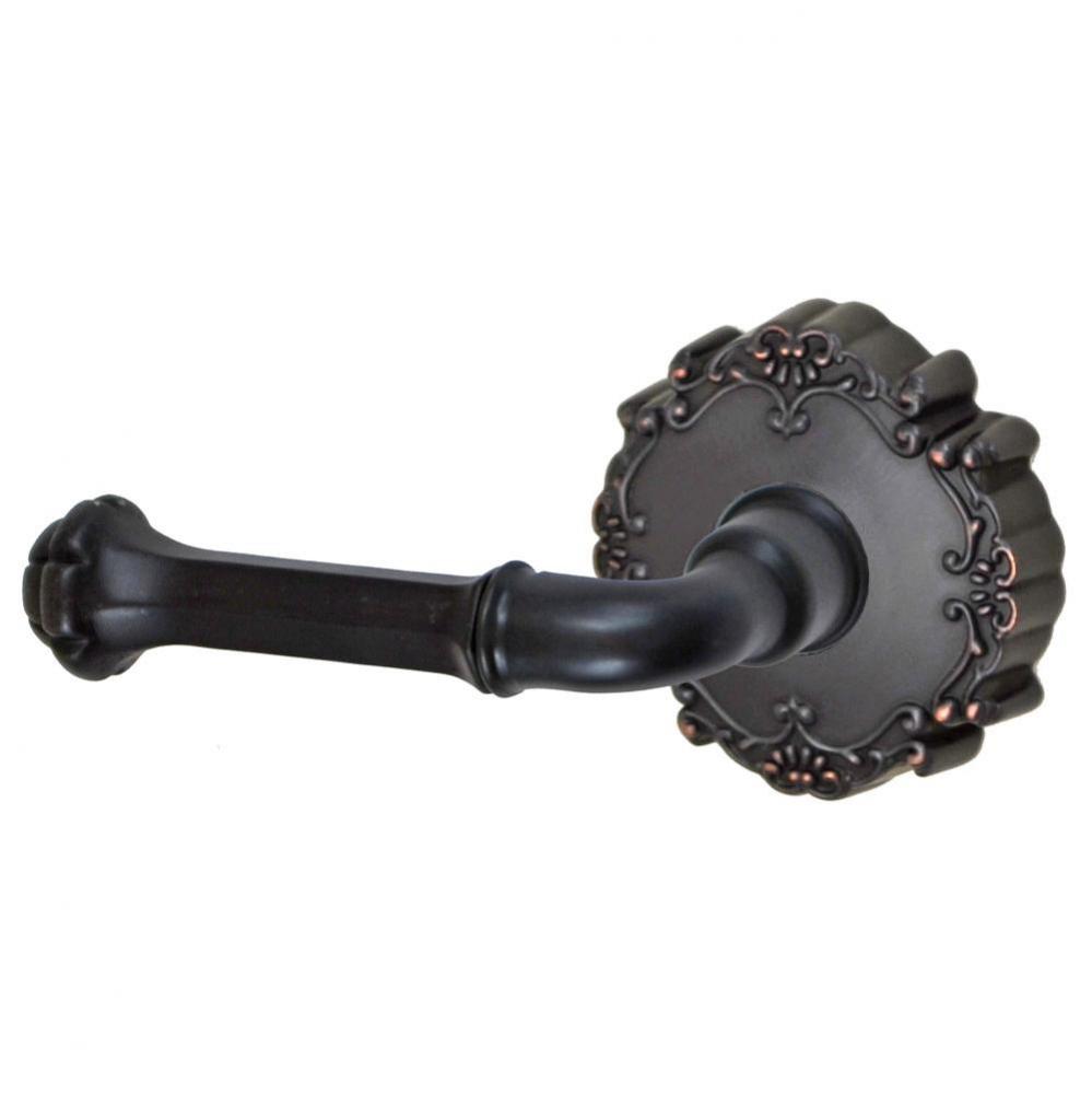 Tuscan Lever with Round Victorian Rose Privacy Set in Oil Rubbed Bronze - Left