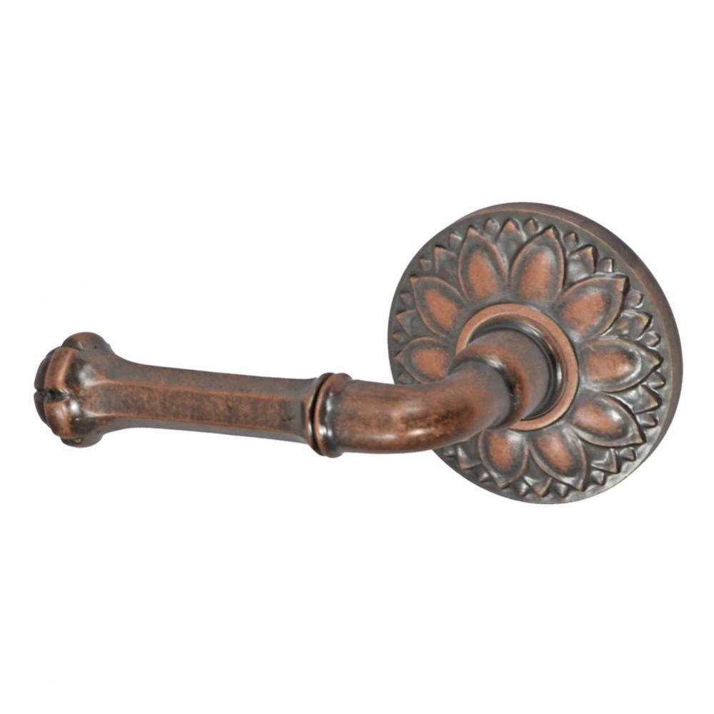 Tuscan Lever with Floral Rose Privacy Set in Antique Copper - Left