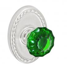 Fusion V-20-B9-0-BRN - Scalloped Green Knob with Oval Rope Rose Privacy Set in Brushed
