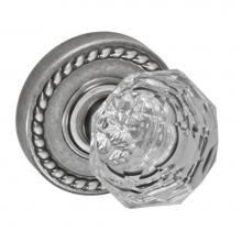 Fusion V-21-B8-0-ATP - Crystal Clear Knob with Rope Rose Privacy Set in Antique