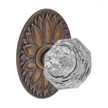 Fusion V-21-D9-0-MDB - Crystal Clear Knob with Oval Floral Rose Privacy Set in Medium