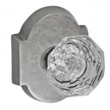 Fusion V-21-E3-0-ATP - Crystal Clear Knob with Beveled Scalloped Rose Privacy Set in Antique
